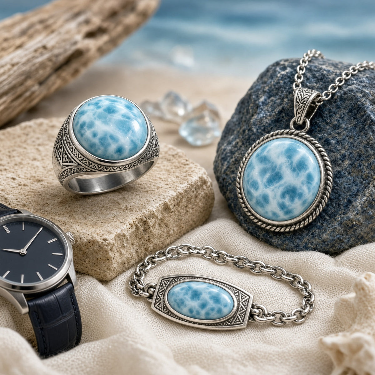 Larimar Wedding Jewelry for Men: Rings, Pendants & More