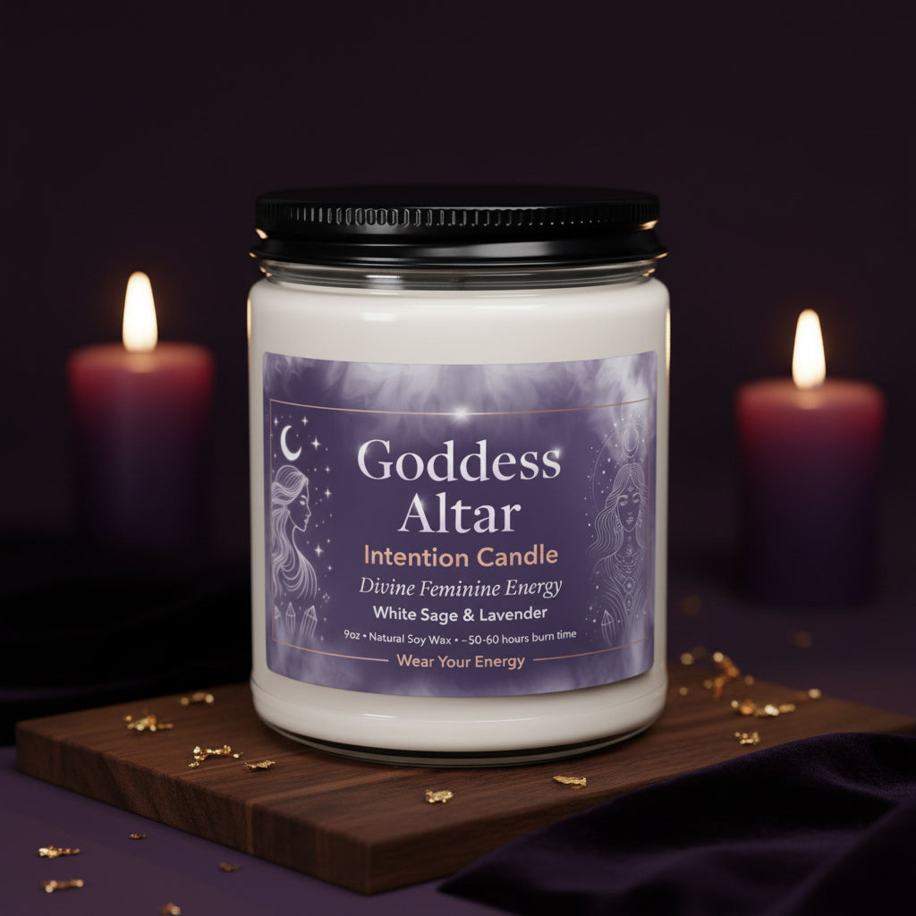 Goddess Altar Intention Candle by Brie & Marie - Divine Feminine Energy with White Sage and Lavender scent