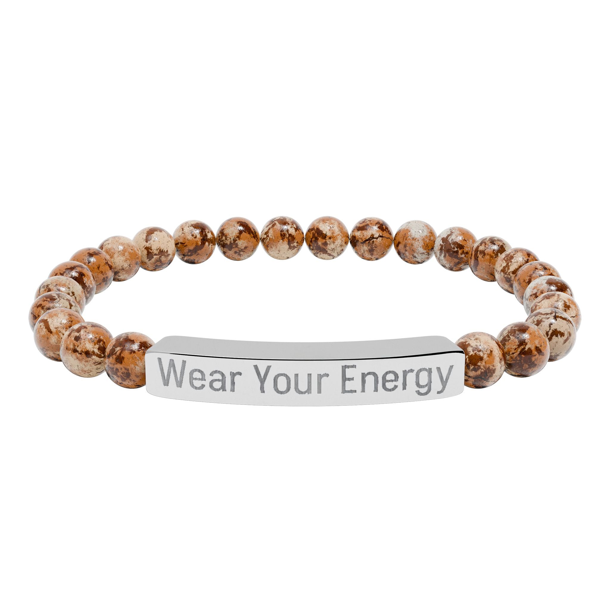 Natural Stone Stretch Bracelet – Engraved "Wear Your Energy" Bar