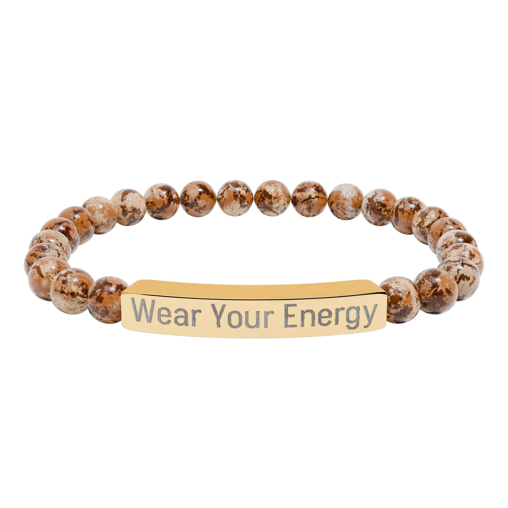 Natural Stone Stretch Bracelet – Engraved "Wear Your Energy" Bar