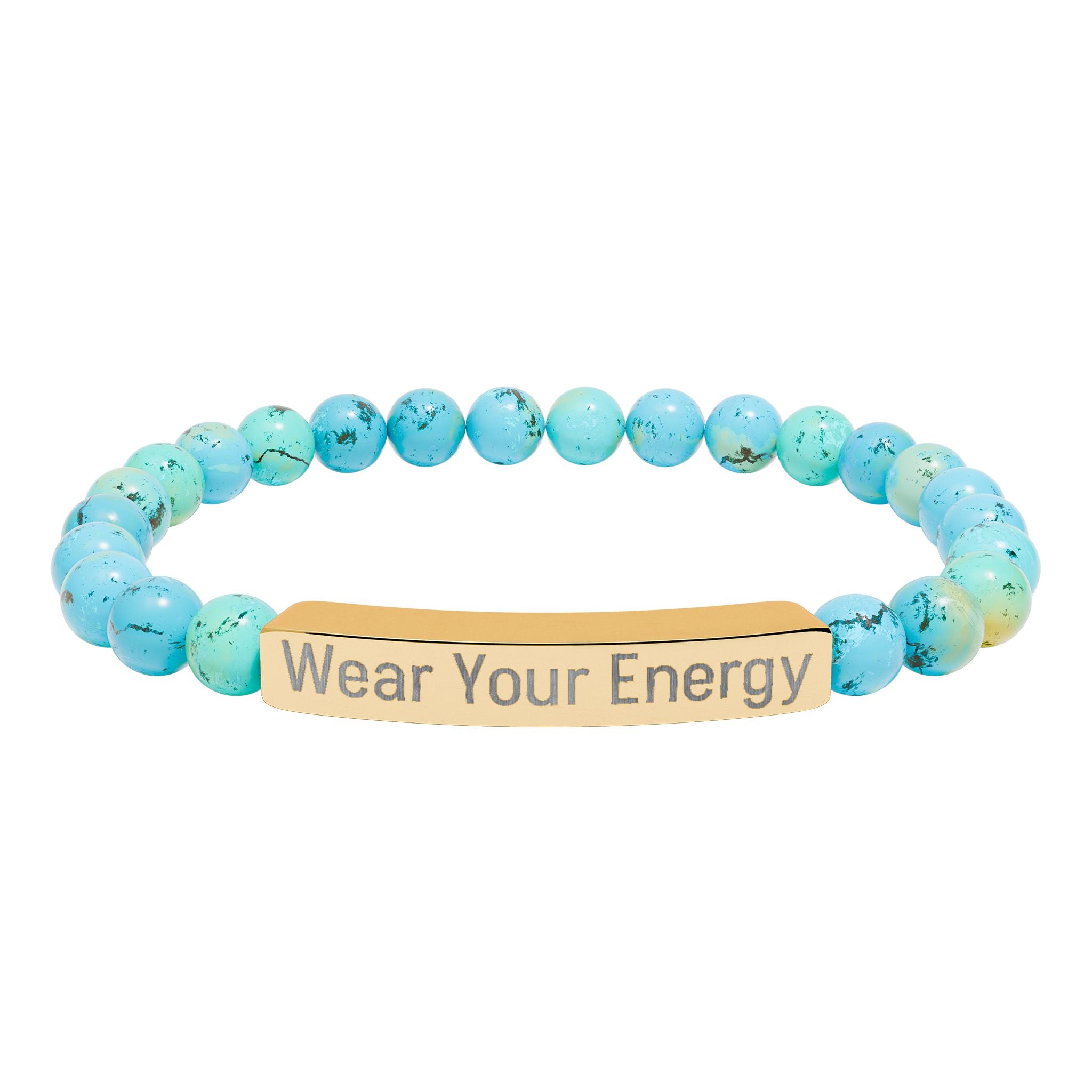 Natural Stone Stretch Bracelet – Engraved "Wear Your Energy" Bar