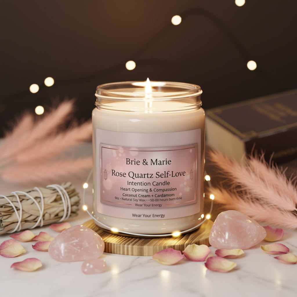Rose Quartz Self-Love Intention Candle – Heart Opening & Compassion