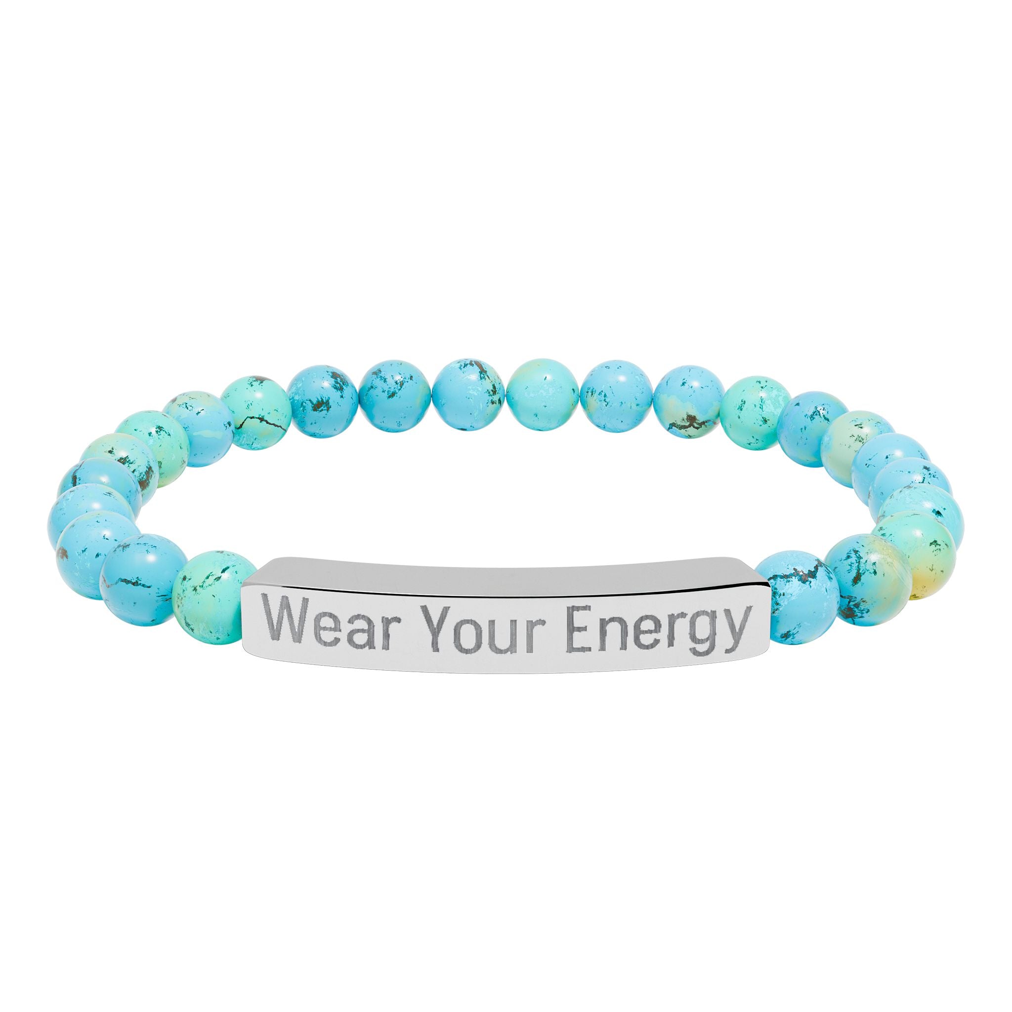 Natural Stone Stretch Bracelet – Engraved "Wear Your Energy" Bar
