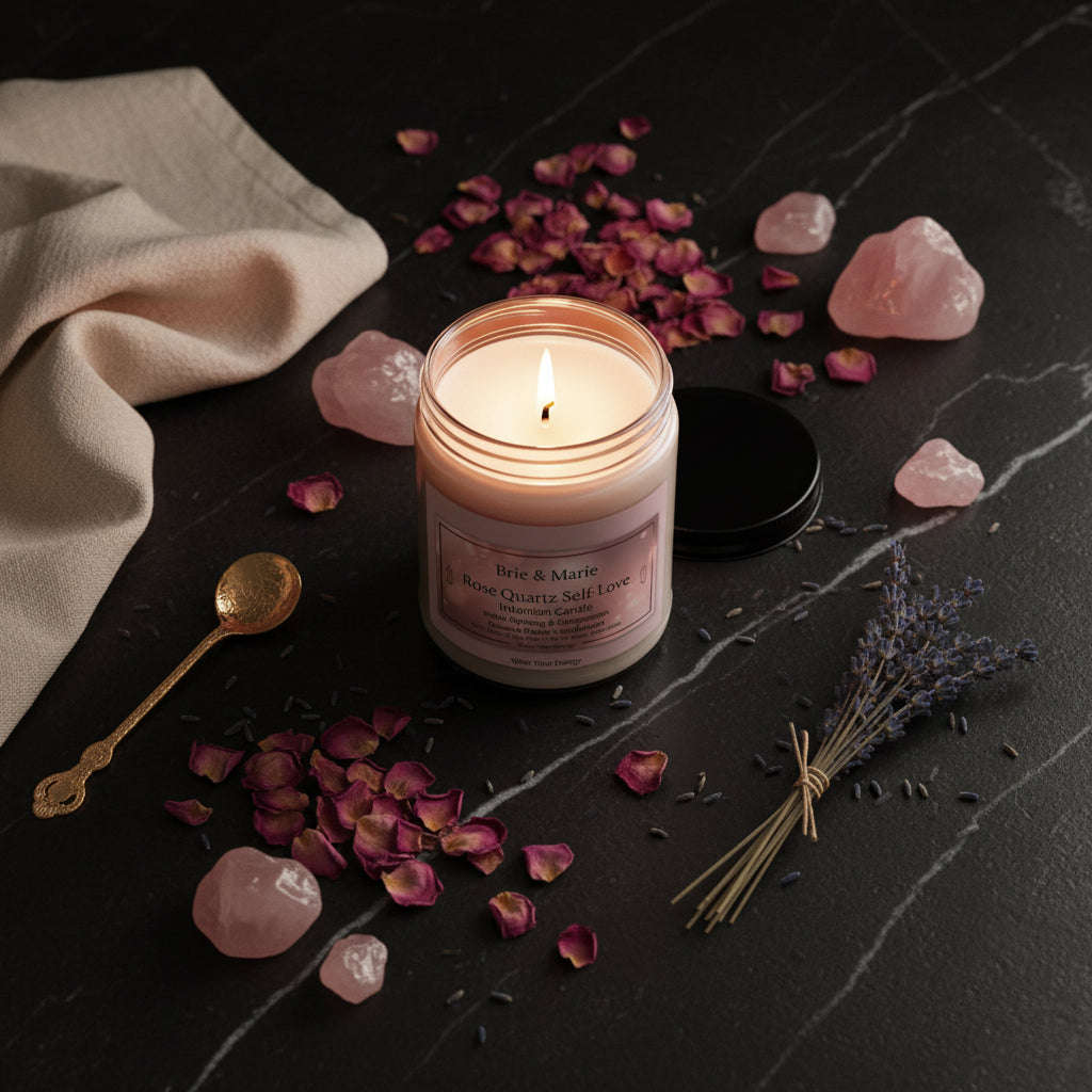 Rose Quartz Self-Love Intention Candle – Heart Opening & Compassion