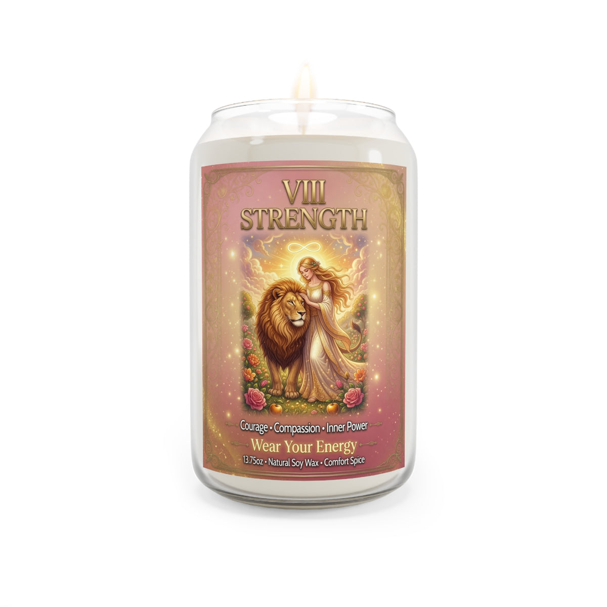 Strength Tarot Candle — Courage, Compassion & Inner Power (13.75oz)