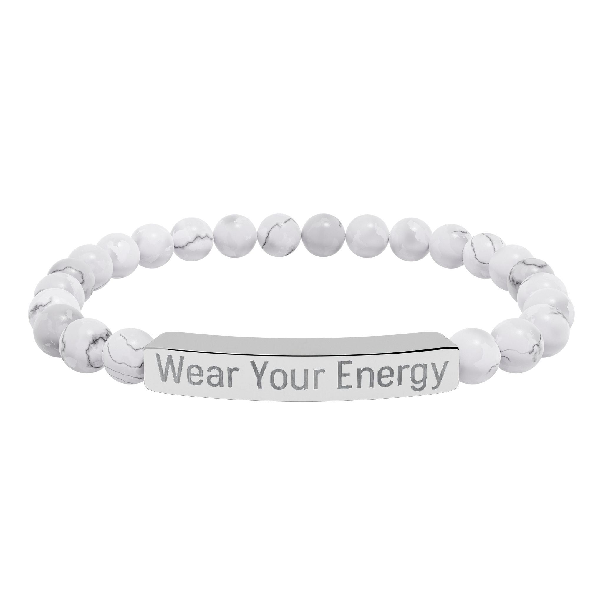 Natural Stone Stretch Bracelet – Engraved "Wear Your Energy" Bar