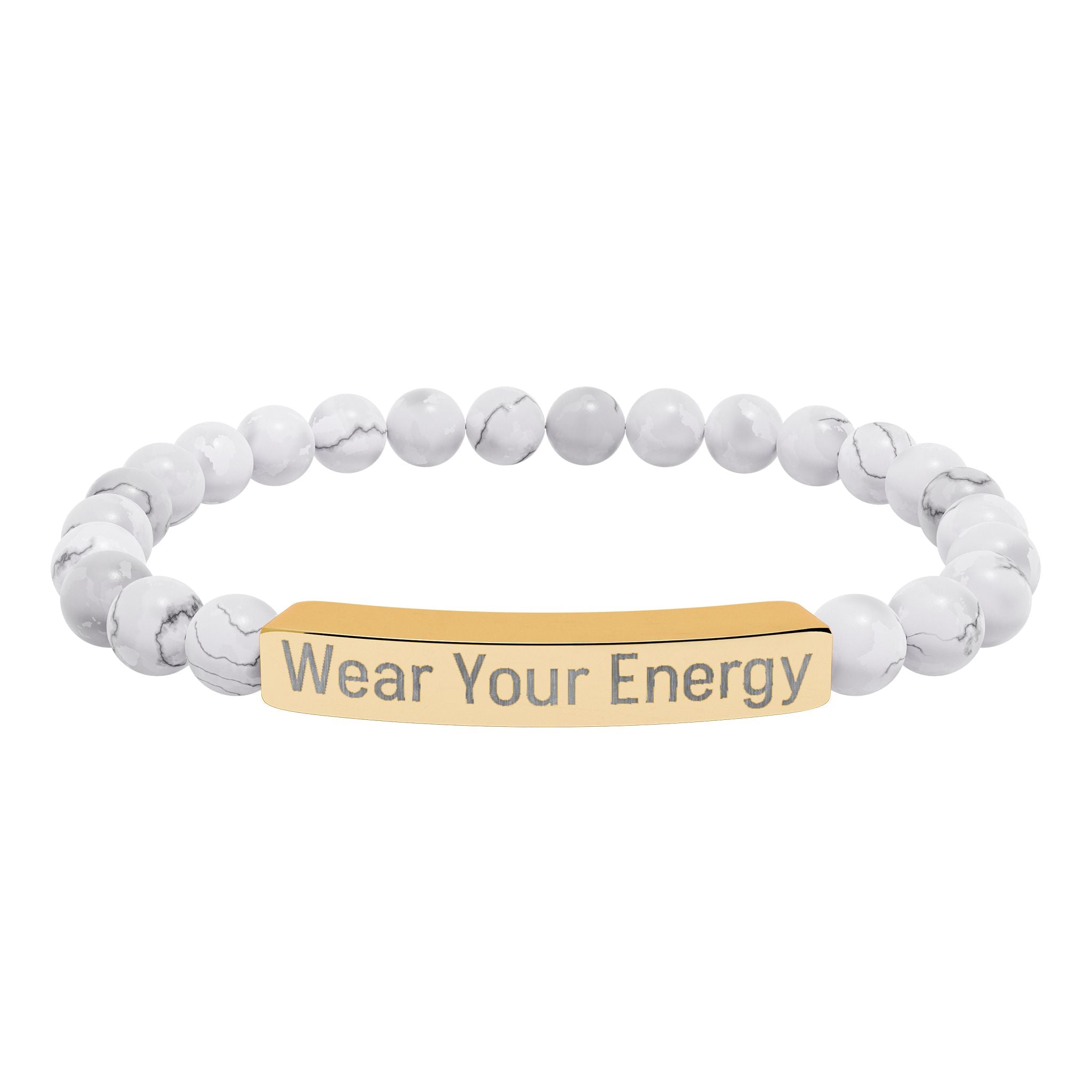 Natural Stone Stretch Bracelet – Engraved "Wear Your Energy" Bar