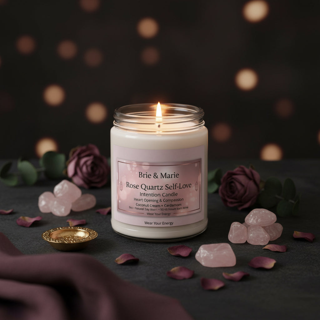 Rose Quartz Self-Love Intention Candle – Heart Opening & Compassion