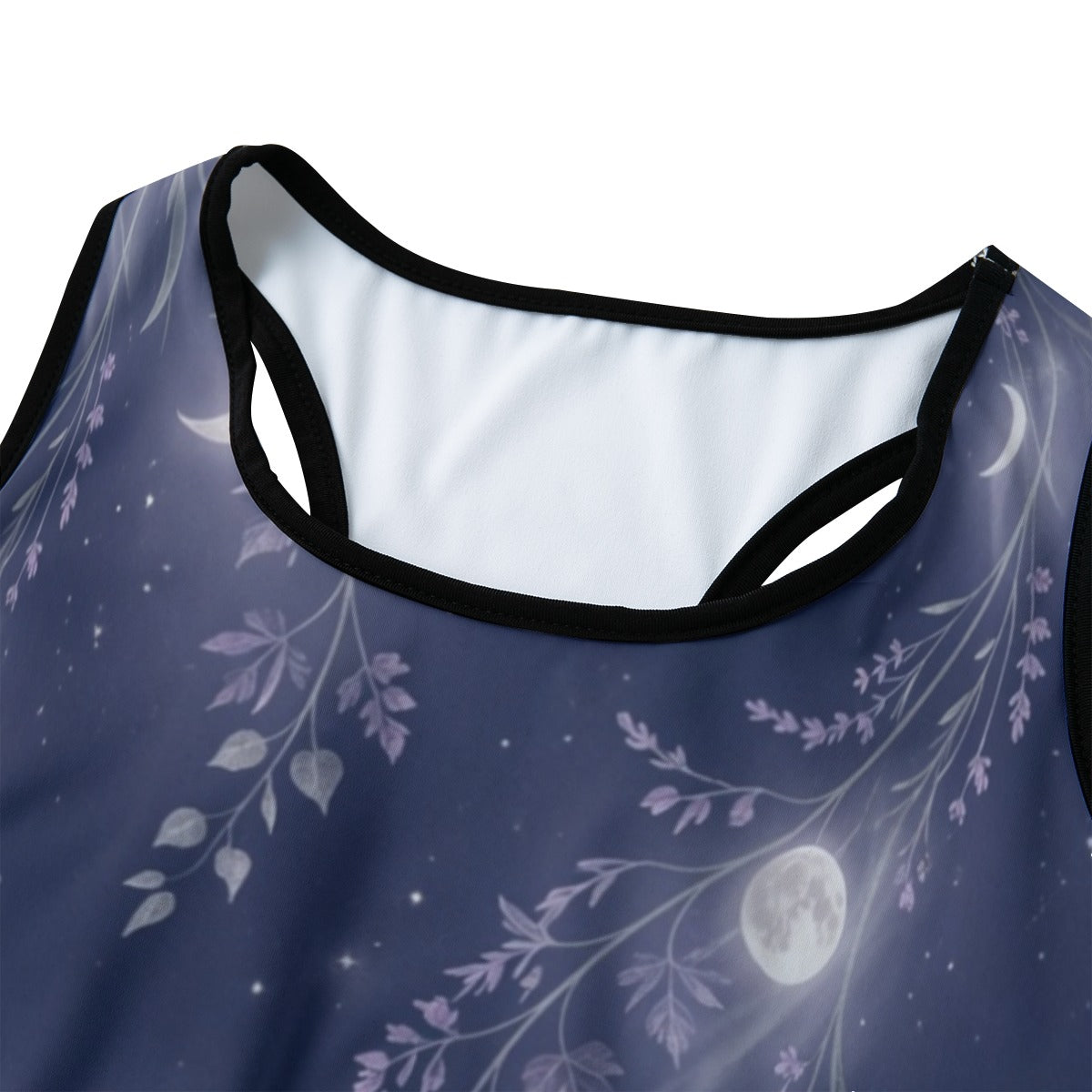 Moon Botanica™ Racerback Sports Bra — Moonlit Botanical Print