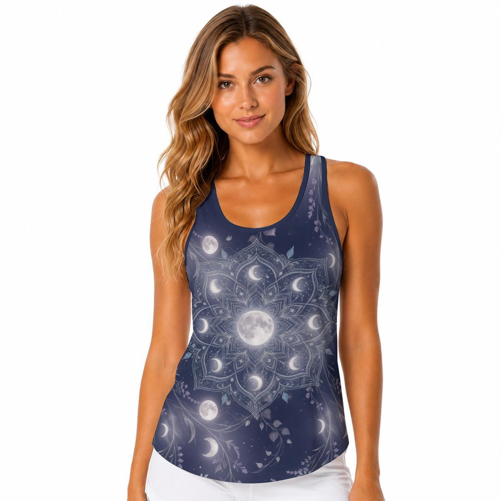Moon Botanica™ Built-In Bra Tank Top — Moonlit Botanical Print