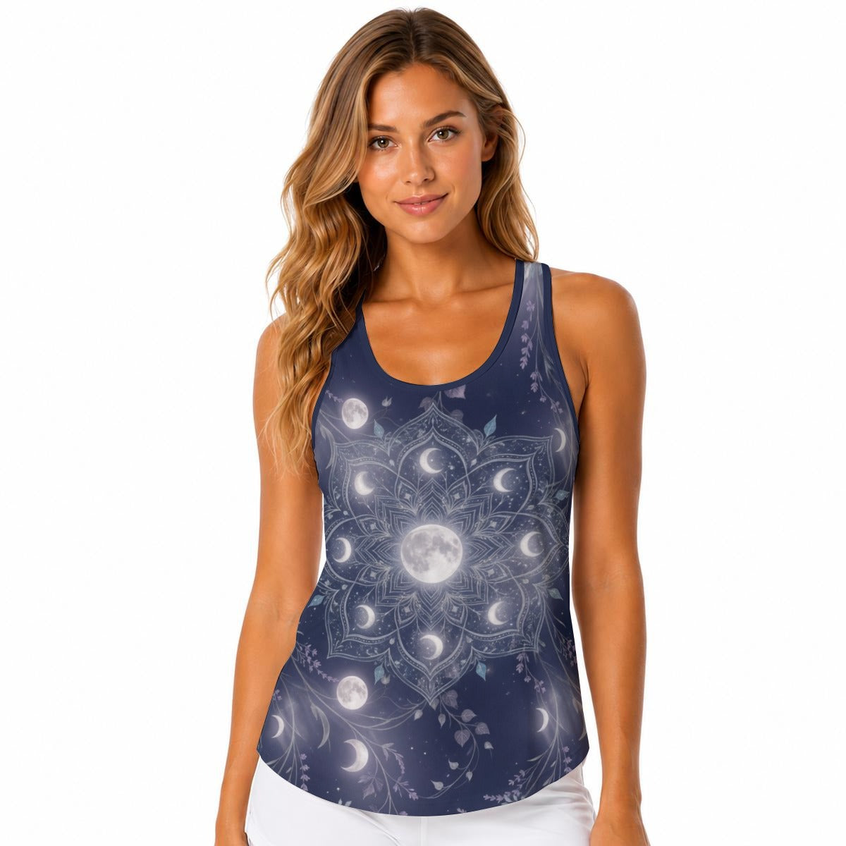 Moon Botanica™ Built-In Bra Tank Top — Moonlit Botanical Print