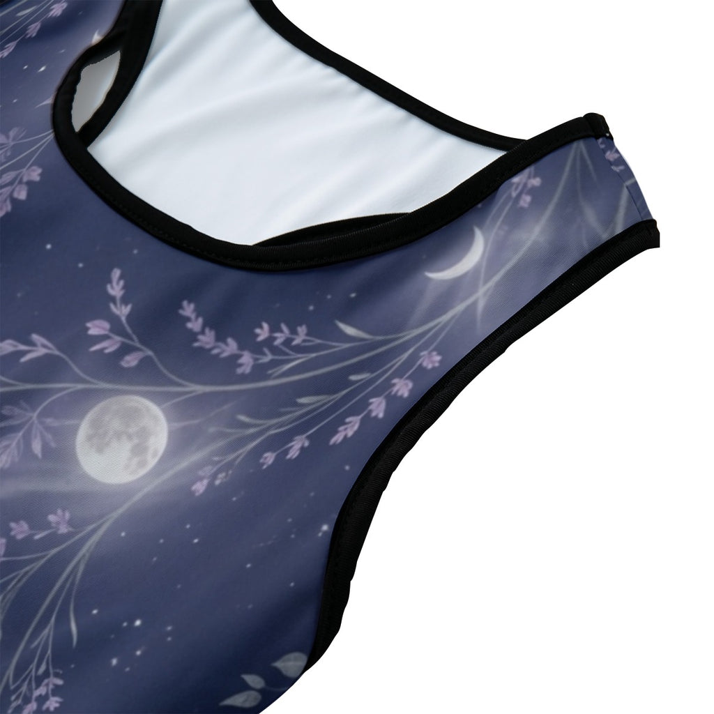 Moon Botanica™ Racerback Sports Bra — Moonlit Botanical Print