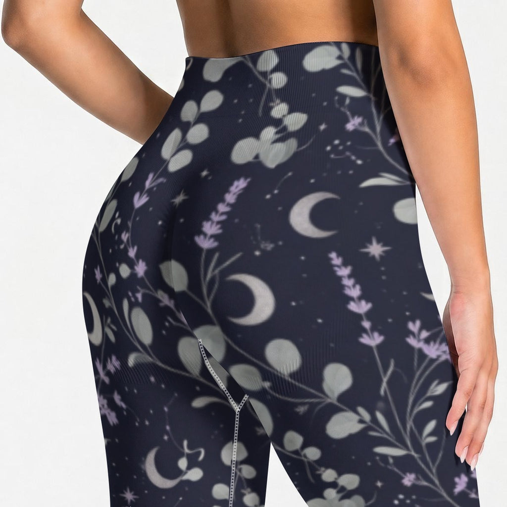Moon Botanica™ Seamless High-Waisted Leggings — Moonlit Botanical Print