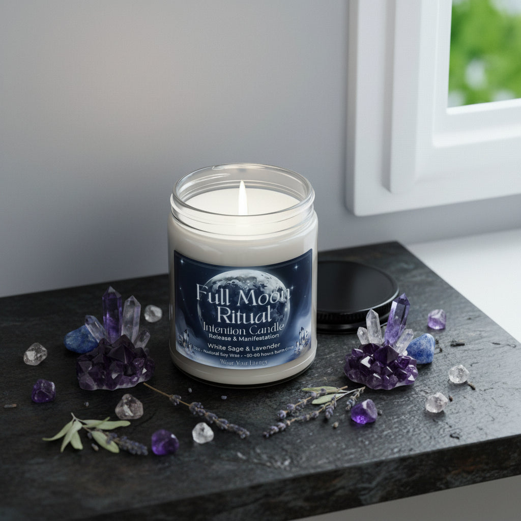 Full Moon Ritual Intention Candle – Release & Manifestation