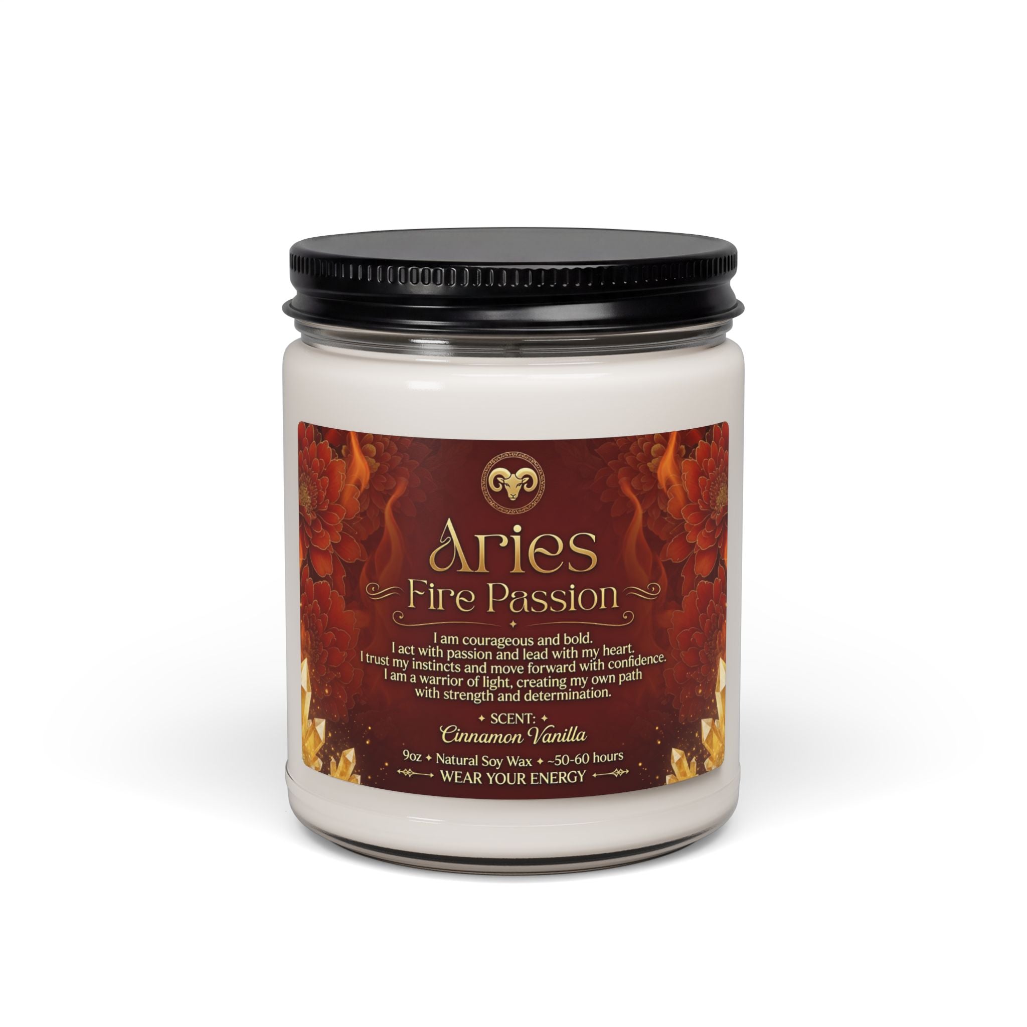 Aries Fire Passion Intention Candle — Cinnamon Vanilla (9oz)
