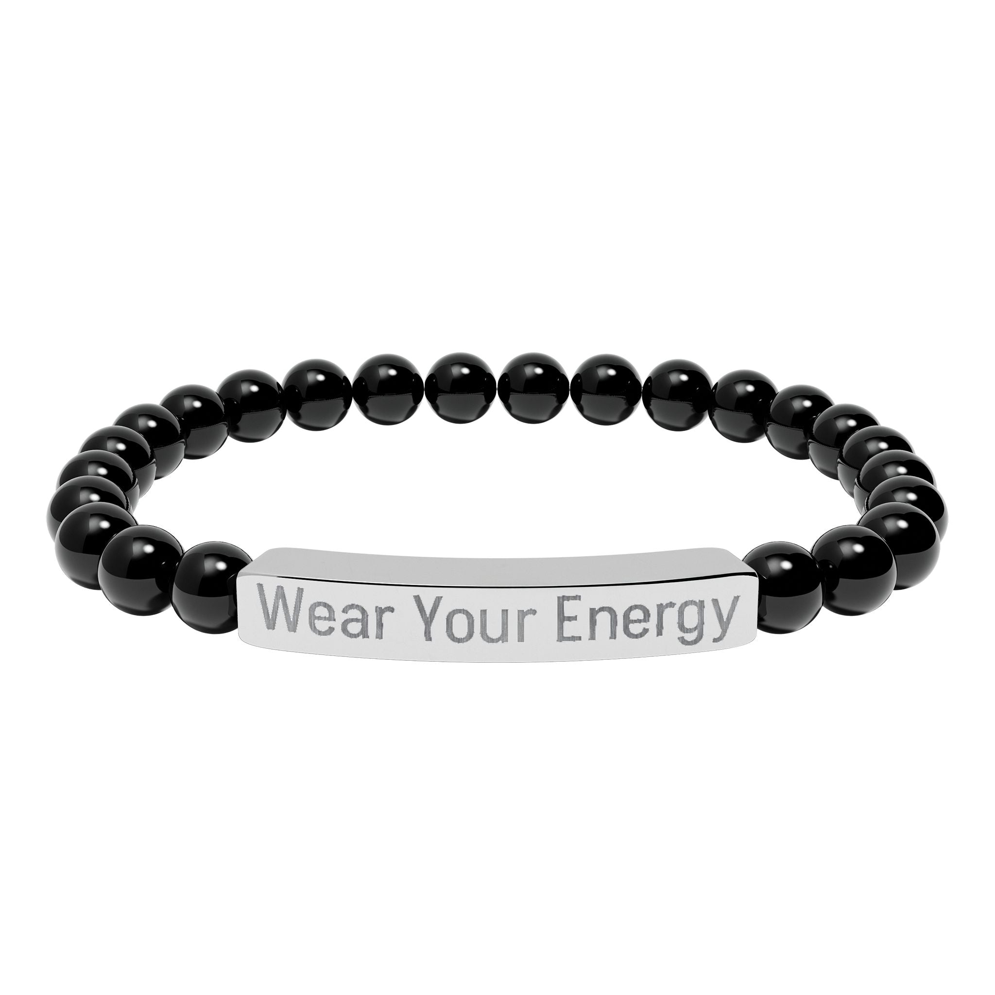 Natural Stone Stretch Bracelet – Engraved "Wear Your Energy" Bar