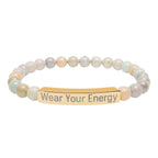 Natural Stone Stretch Bracelet – Engraved "Wear Your Energy" Bar