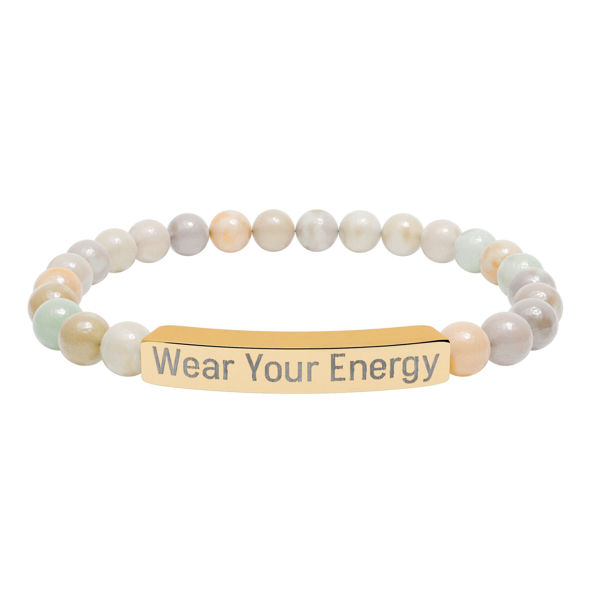 Natural Stone Stretch Bracelet – Engraved "Wear Your Energy" Bar