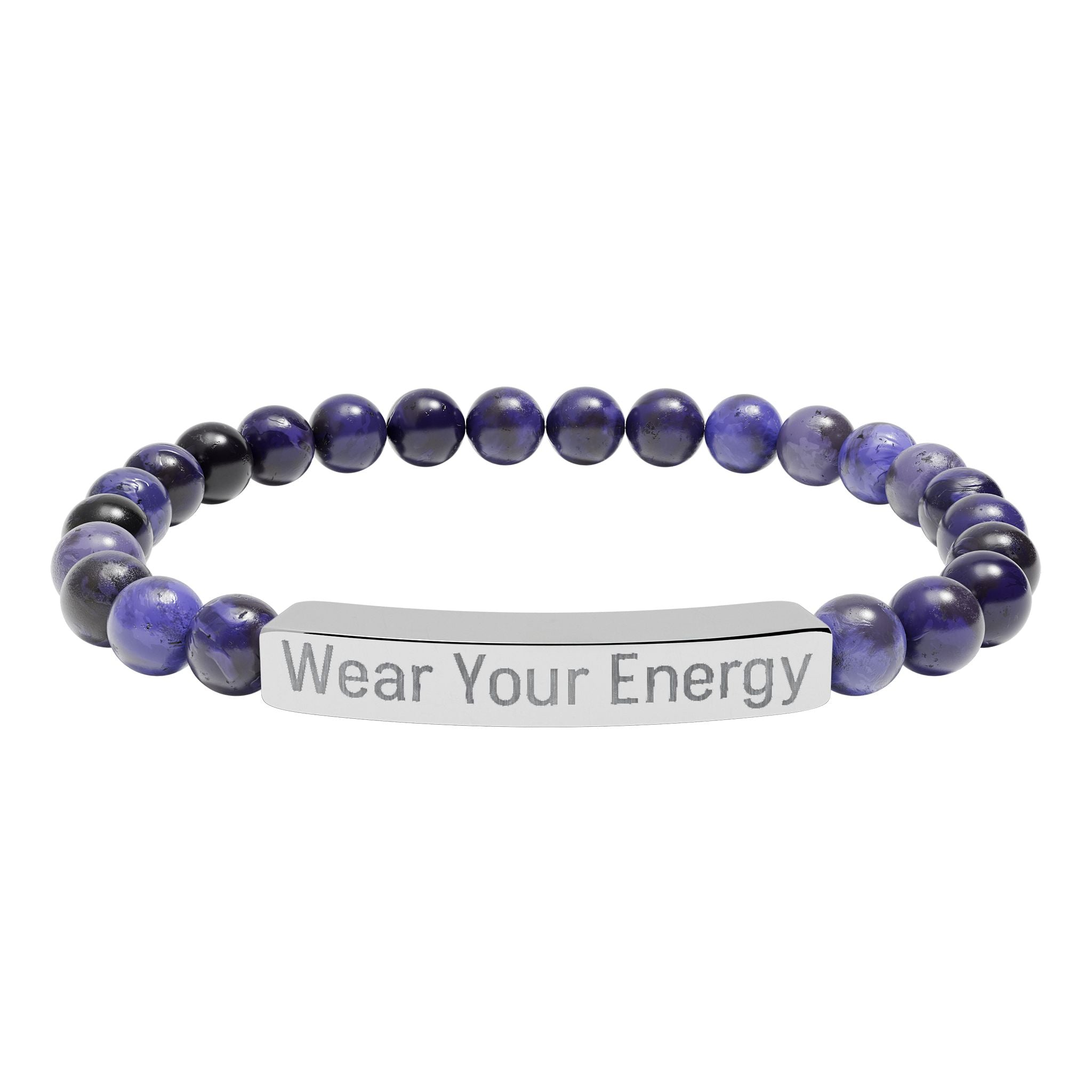 Natural Stone Stretch Bracelet – Engraved "Wear Your Energy" Bar