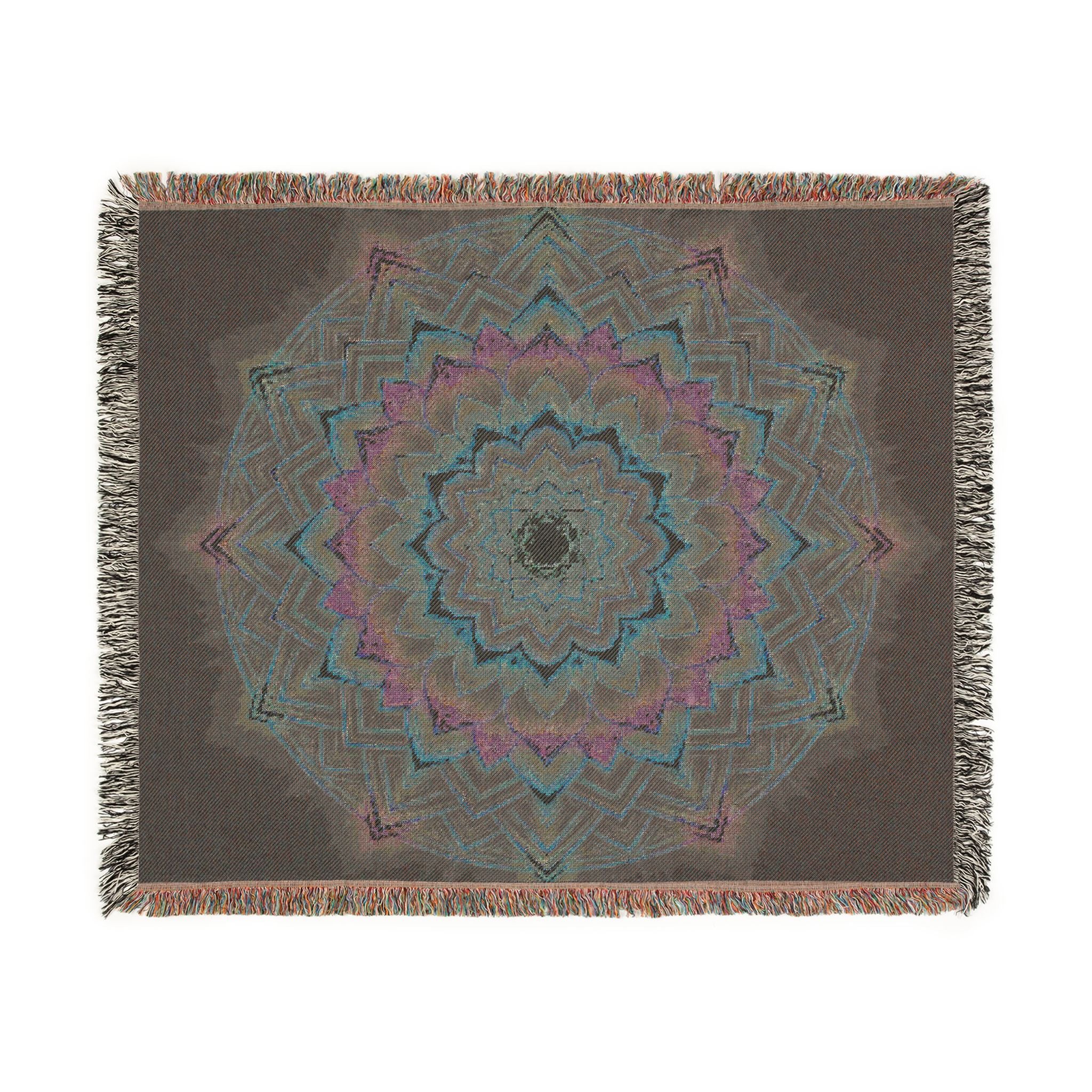 Sacred Lotus Mandala Woven Throw Blanket