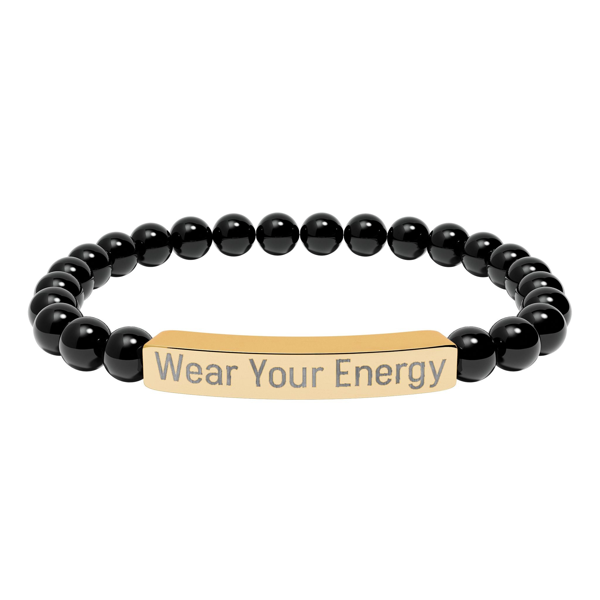 Natural Stone Stretch Bracelet – Engraved "Wear Your Energy" Bar