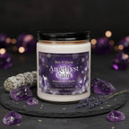 Amethyst Calm Intention Candle by Brie & Marie – Anxiety Relief & Restful Sleep with White Sage and Lavender scent. Crystal energy soy candle for meditation and peace.
