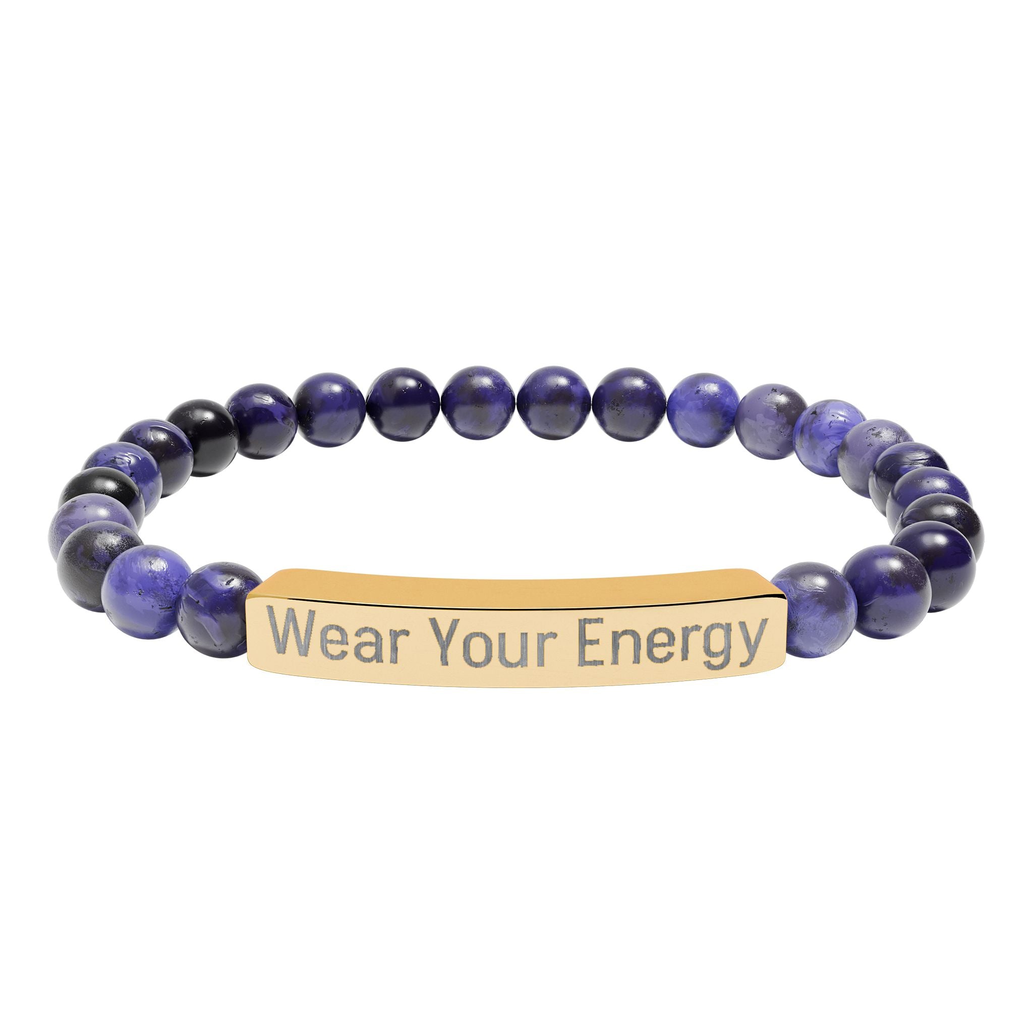 Natural Stone Stretch Bracelet – Engraved "Wear Your Energy" Bar