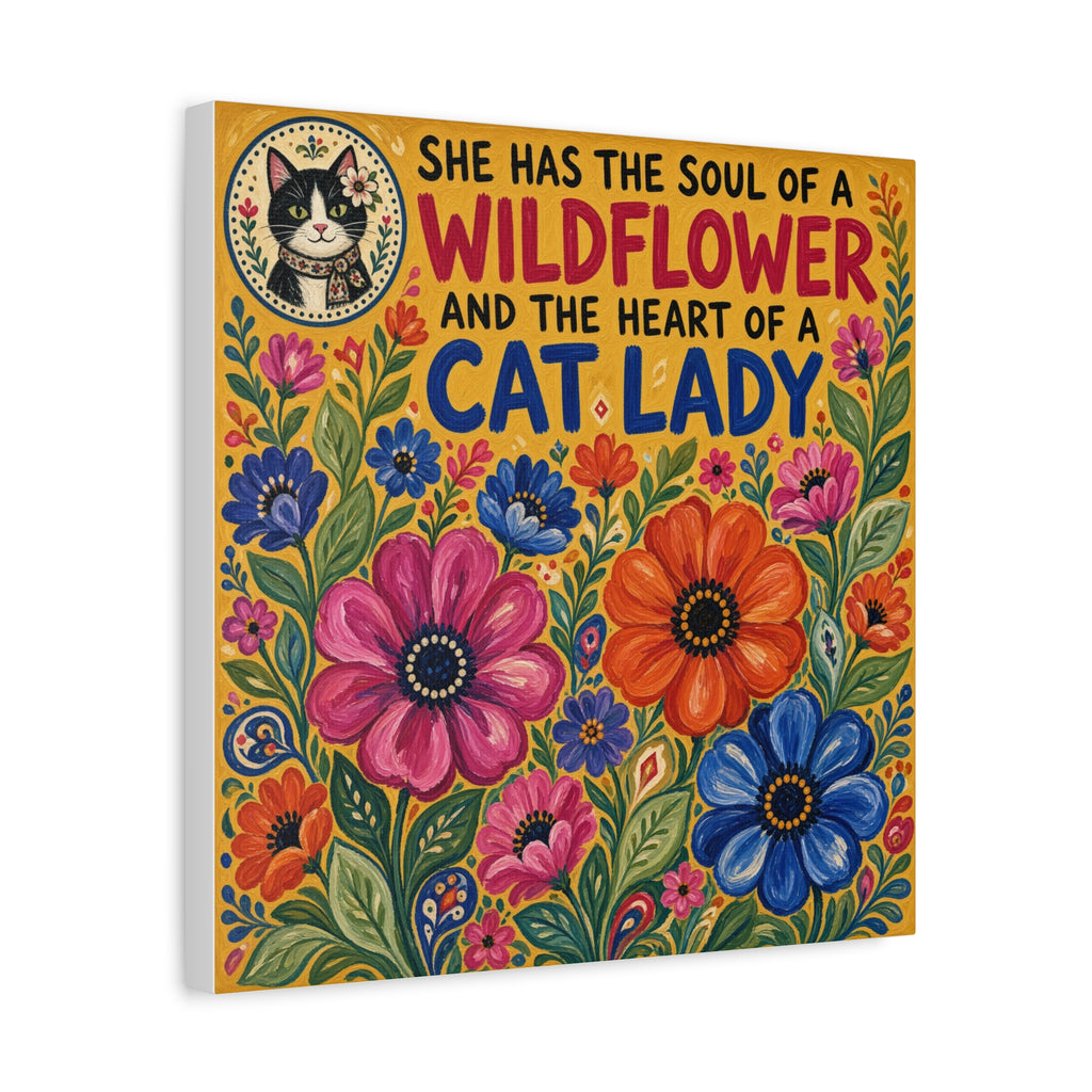 Wildflower Cat Lady Canvas Wall Art – “She Has the Soul of a Wildflower and the Heart of a Cat Lady”