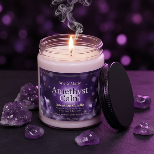 Amethyst Calm Intention Candle – Anxiety Relief & Restful Sleep