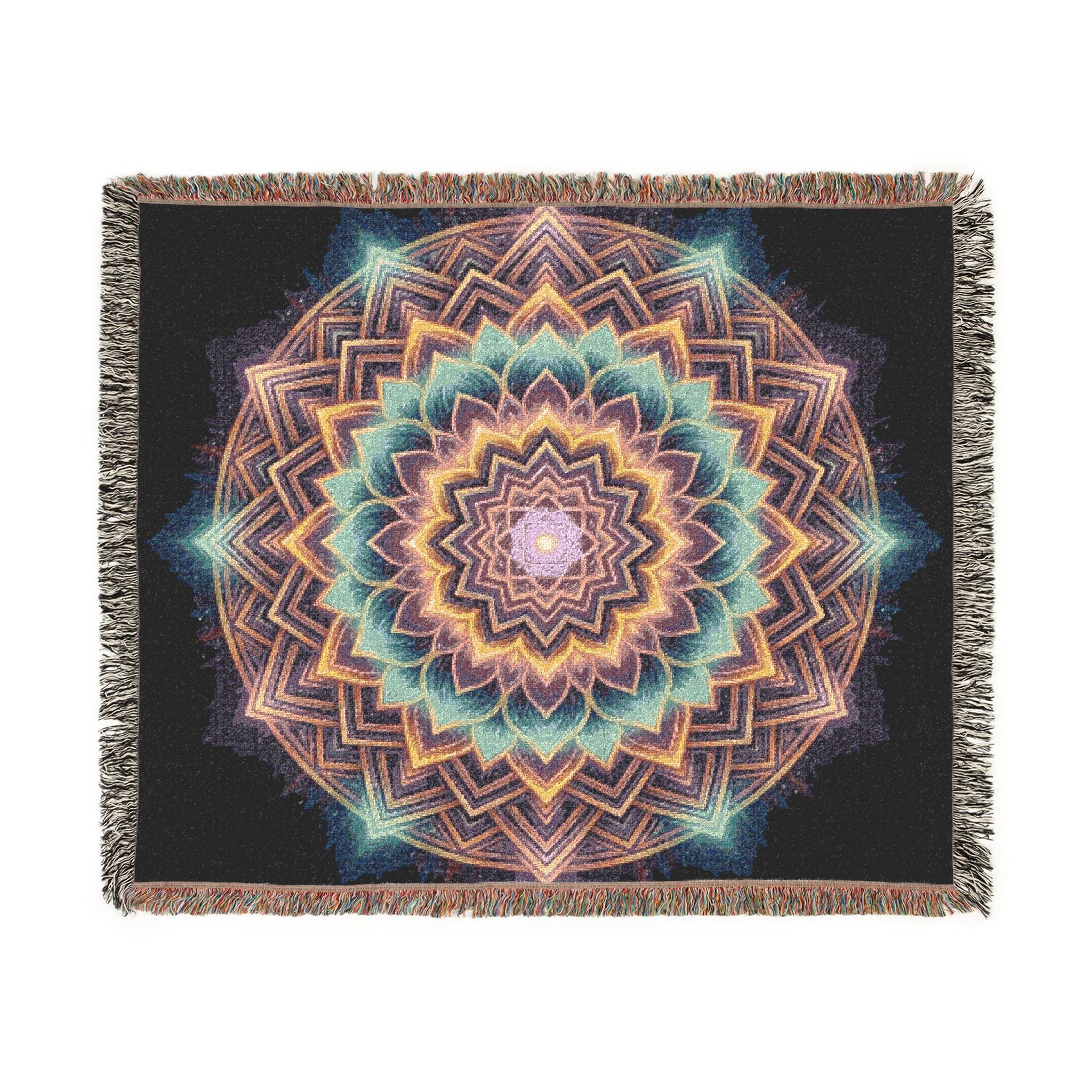 Sacred Lotus Mandala Woven Throw Blanket