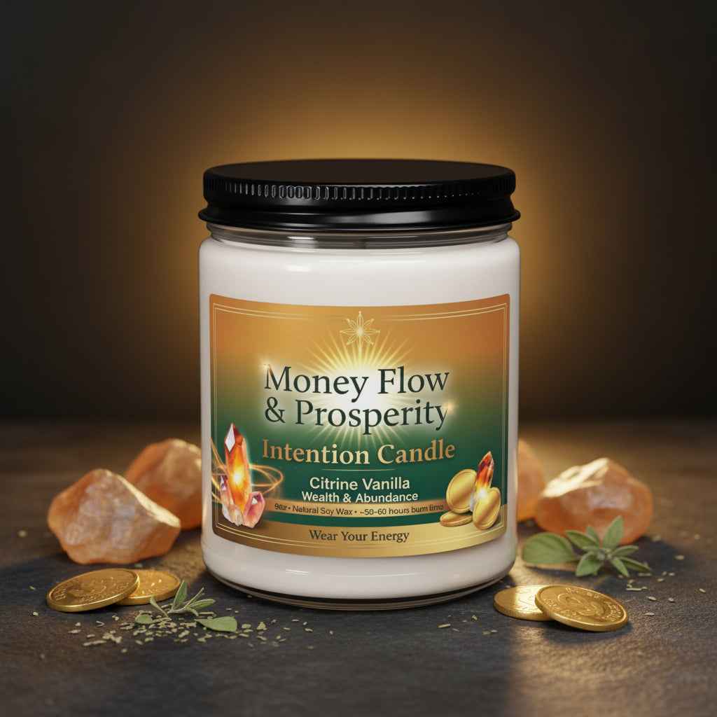 Money Flow & Prosperity Intention Candle by Brie & Marie - Wealth and Abundance with Cinnamon Vanilla scent