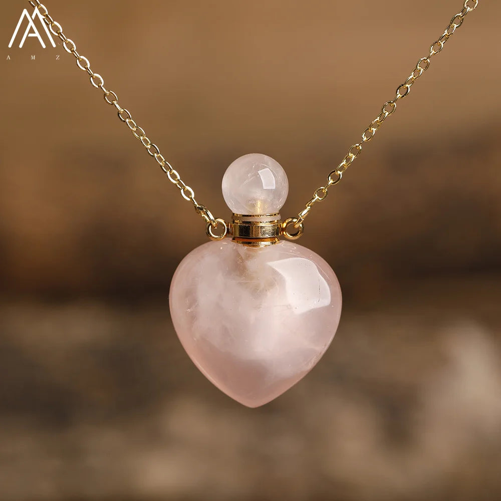 Natural Gemstone Perfume Bottle Pendant Necklace — Crystal Healing Jewelry