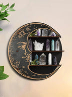 Moon Face Round Wall Shelf – Wooden Crystal Display