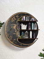Moon Face Round Wall Shelf – Wooden Crystal Display