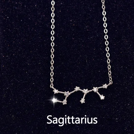 Zodiac Constellation Necklace — Sterling Silver CZ Star Sign Pendant