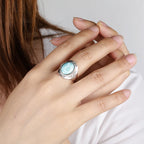 Larimar Statement Ring, Retro Silver Frame