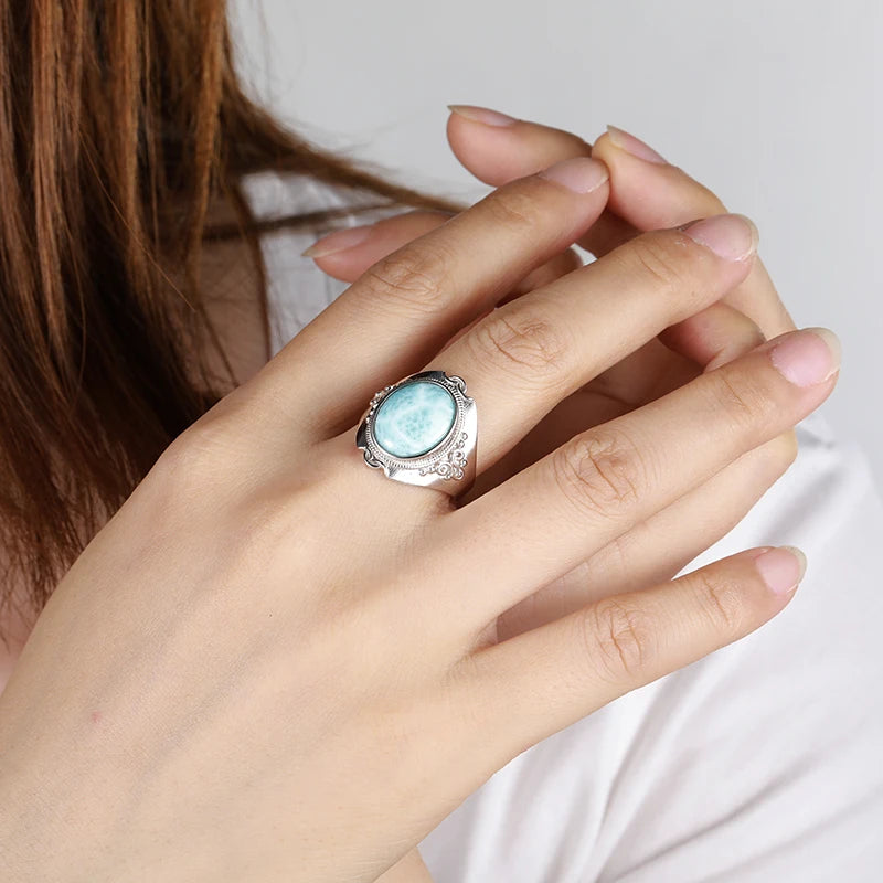 Larimar Statement Ring, Retro Silver Frame
