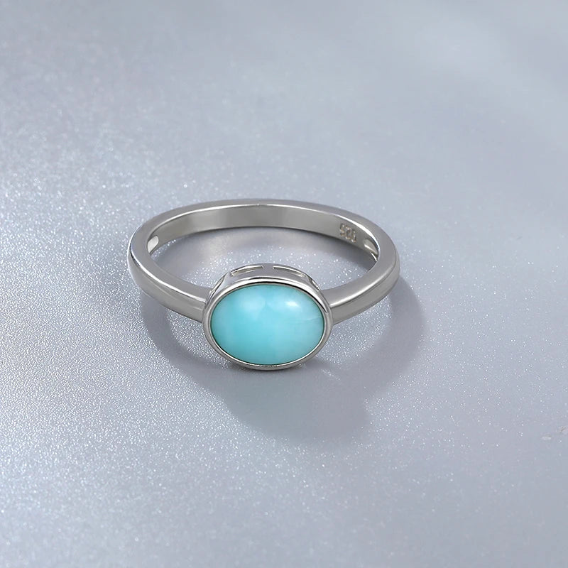 Larimar Rectangular Bezel Ring in 925 Sterling Silver