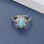 Adjustable Larimar Halo Ring in 925 Sterling Silver