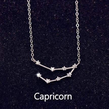 Zodiac Constellation Necklace — Sterling Silver CZ Star Sign Pendant
