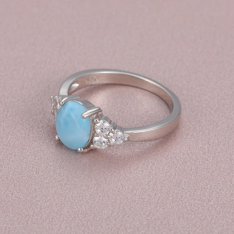 Larimar & Zircon 925 Sterling Silver Ring