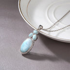 Larimar Layered Geometric Pendant Necklace in 925 Sterling Silver