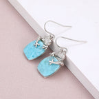 Larimar Barrel Drop Earrings, Lizard Charm