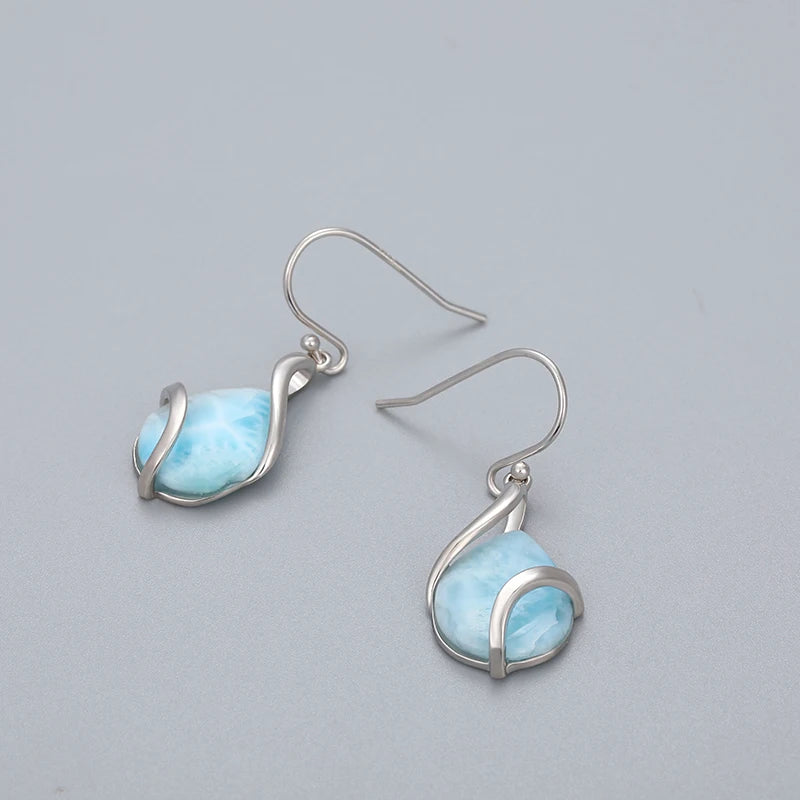 Larimar Water Drop Earrings in 925 Sterling Silver