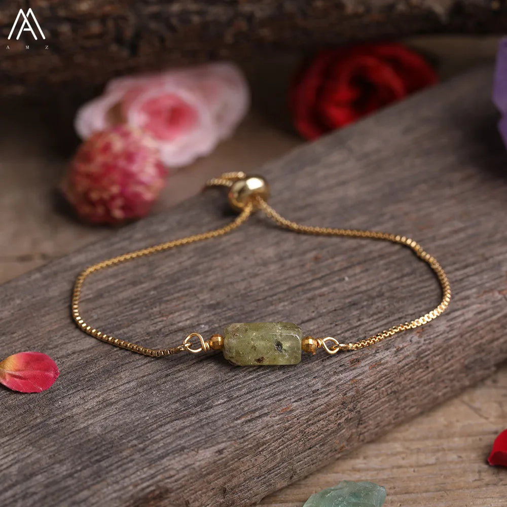 Natural Gemstone Single-Bead Bracelet – Gold-Plated Crystal Jewelry for Women
