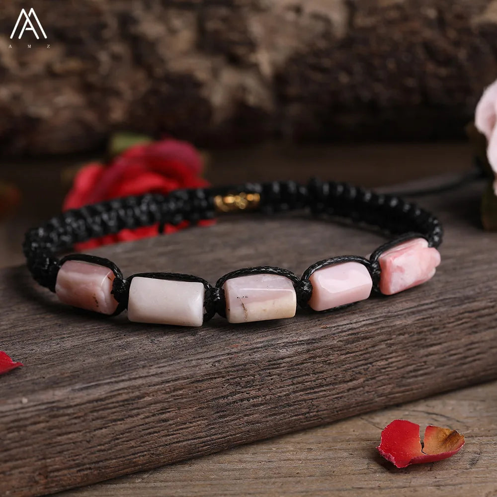 Natural Gemstone Knotted Woven Bracelet – Handmade Healing Crystal Jewelry