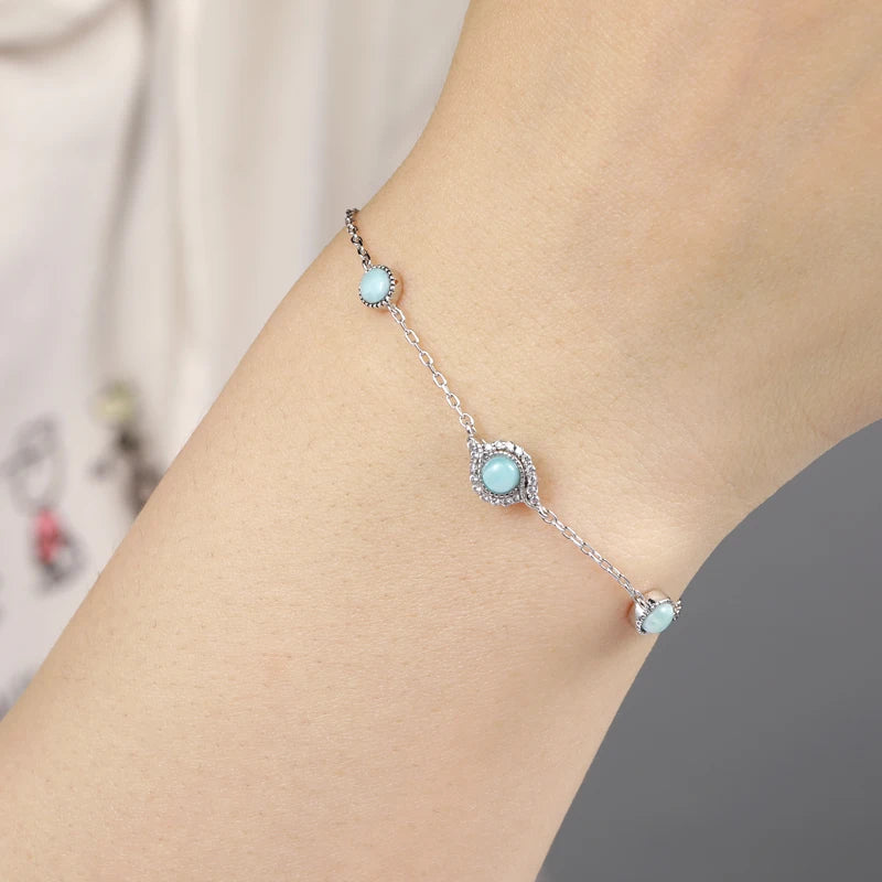 Larimar Geometric Link Bracelet in 925 Sterling Silver
