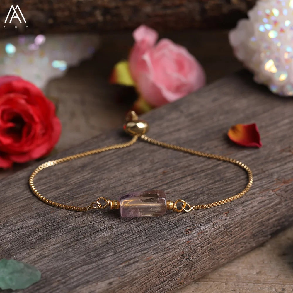 Natural Gemstone Single-Bead Bracelet – Gold-Plated Crystal Jewelry for Women