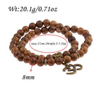 Wood Bead Buddha Om Lotus Charm Bracelet | Tibetan Mala Yoga Bracelet