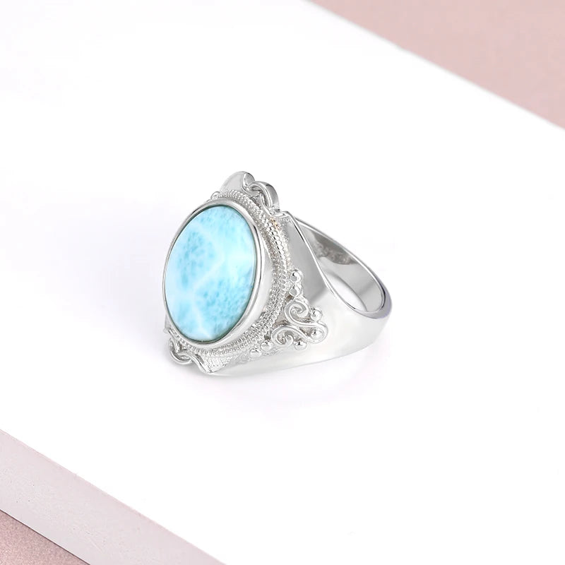 Larimar Statement Ring, Retro Silver Frame